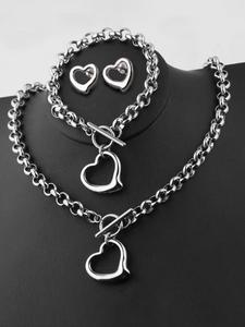 Conjuntos de Joyería de Acero Inoxidable con Diseño de Corazón, Set de Collar, Pulsera y Aretes, Cadena Gruesa para Regalos de Días Festivos para Novias
