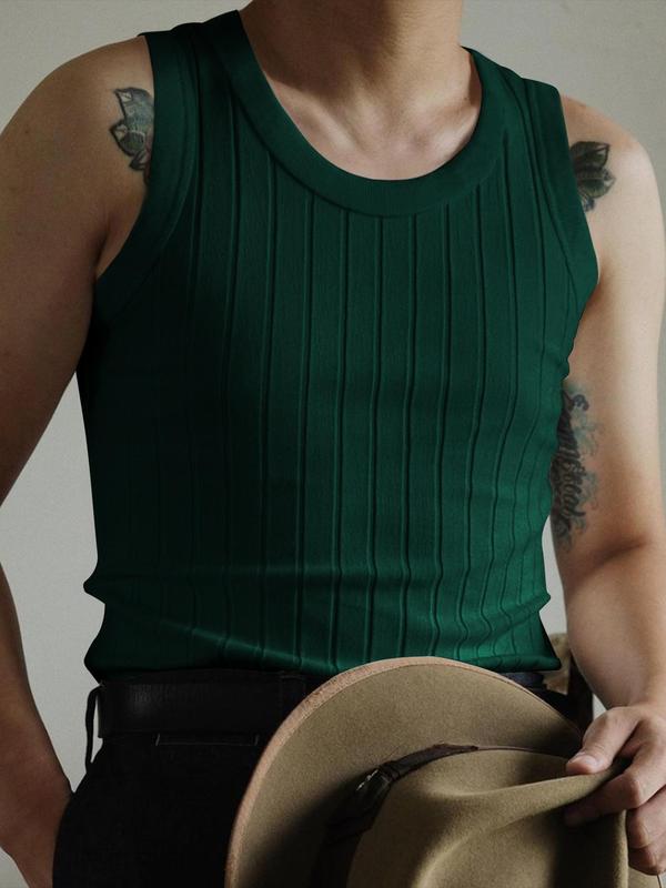Men's Plain Round Neck Knit Vest, Summer Clothes, Regular Fit Casual Sleeveless Tank Top for Summer, Men's Knitwear for Daily Wear, Vest Top 6