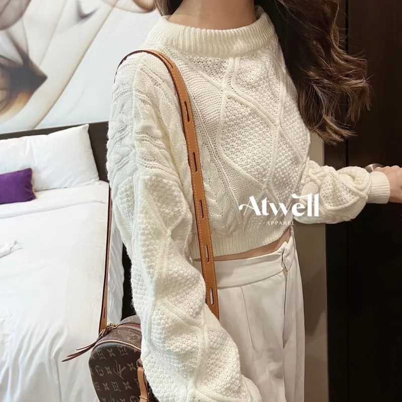Atwell Apparel - Beatrice Cable Knitwear Crop Sweater - Atasan Wanita Basic - Top Outer Baju Stretch 1