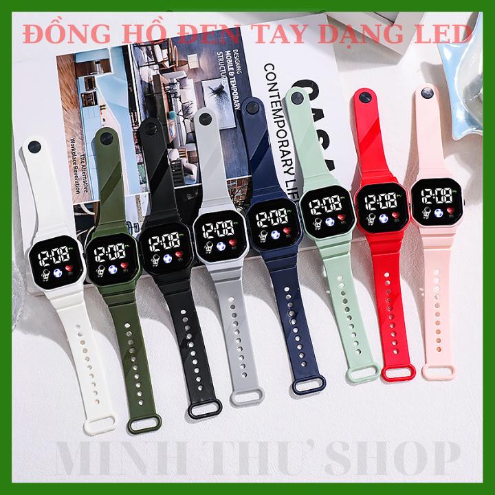 Đồng Hồ Đeo Tay Điện Tử Đèn LED Mặt Vuông Màu Trơn Họa Tiết Phi Hành Gia Trái Tim Phong Cách Hàn Quốc Cho Học Sinh