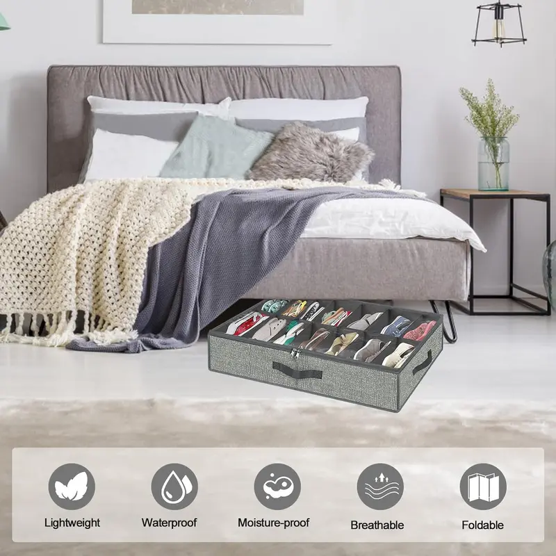 Underbed Shoe Organizer Storage Box with Handle, Foldable Shoe Storage Box, Shoe Organizer for Home Bedroom, Dormitory, Hotel, Apartment 2
