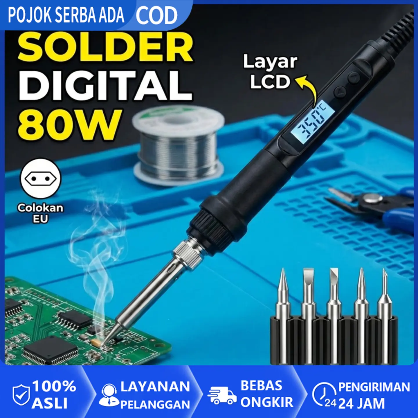 Solder Listrik Digital 80W 908S Adjustable Temperature + LCD Display & Paket Mata Solder