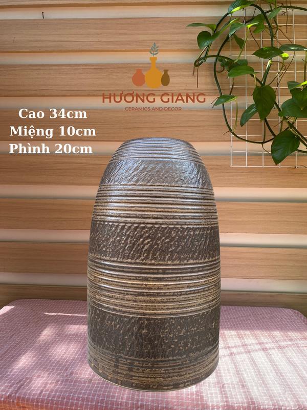 Lọ hoa decor gốm sứ Bát Tràng, bình hoa gốm cắm hoa để bàn dáng chuông men mộc cao 33cm, 34cm – Gốm sứ Hương Giang