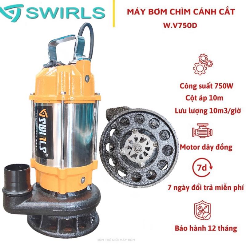  Máy bơm chìm nước thải cắt rác 750W  1HP  Swirls Thân inox 304 - Bảo hành 1 năm Bơm chìm hút hố bioga,hút bùn loãng 