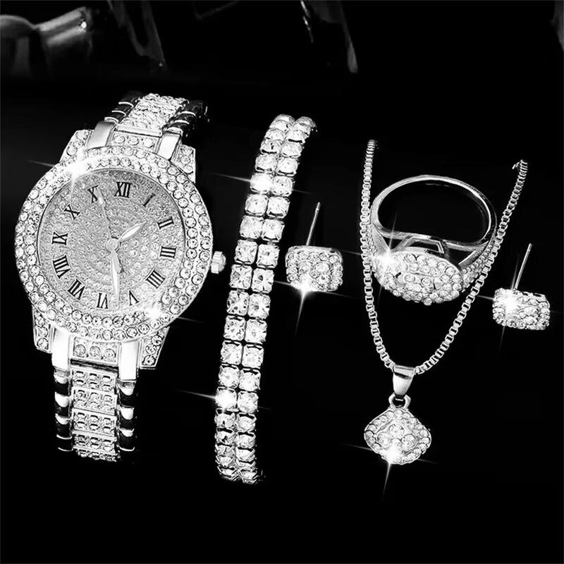 Product Introduction of Jam Tangan Wanita, Warna Emas, dengan Berlian buatan, Fesyen, Jam Tangan Kasual, Termasuk Set Gelang, Termasuk Kalung, Anting-Anting dan Jam Tangan 14