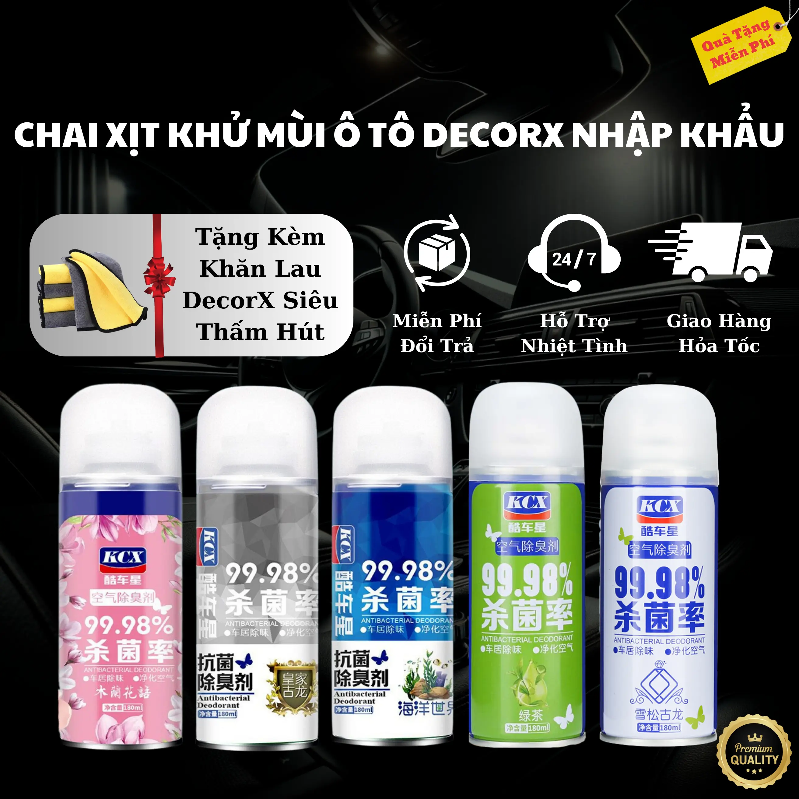 Xịt Khử Mùi Ô Tô DecorX Nhập Khẩu ( Tặng Kèm Khăn Lau Siêu Thấm Hút )