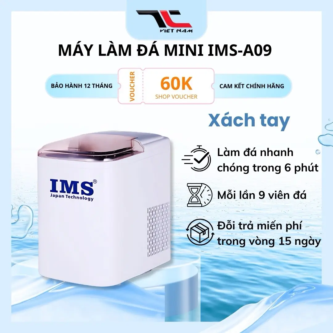 [Hàng sẵn] Máy làm đá mini IMS-A09 1.5L - 15kg đá Làm đá trong vòng 6 phút - BH 12 tháng