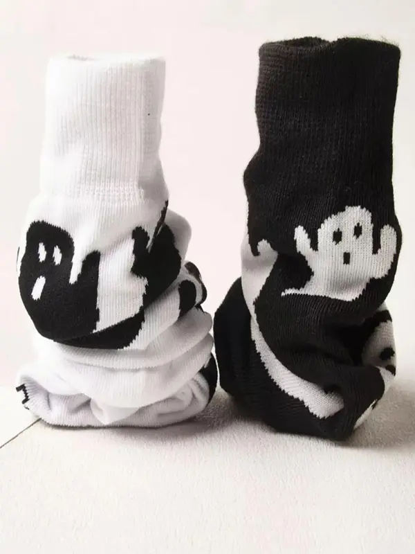 Women's Streetwear Halloween Ghost Print Crew Socks, Y2K Wear Streetwear, Mid-calf Long Socks, Women Socks for All Seasons, 2024 Trendy Matching Seamless Socks, Autumn Wear Autumn Winter Wear, Womenswear 3