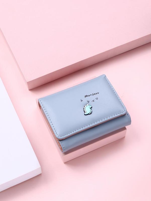 Cute Little Dinosaur Cartoon Short Wallet for Women, Plain Simple Ladies Trifold Small Women Purses, Everyday Purse, Cute Accessories As Gift 0