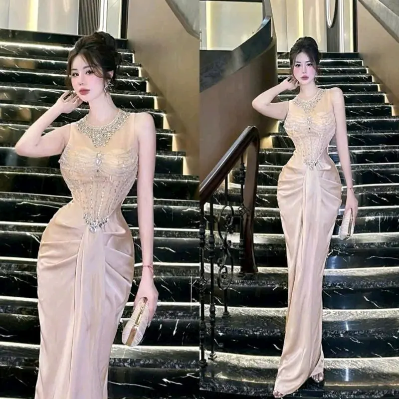 đầm body dài đính đá xếp hong dự tiệc 6