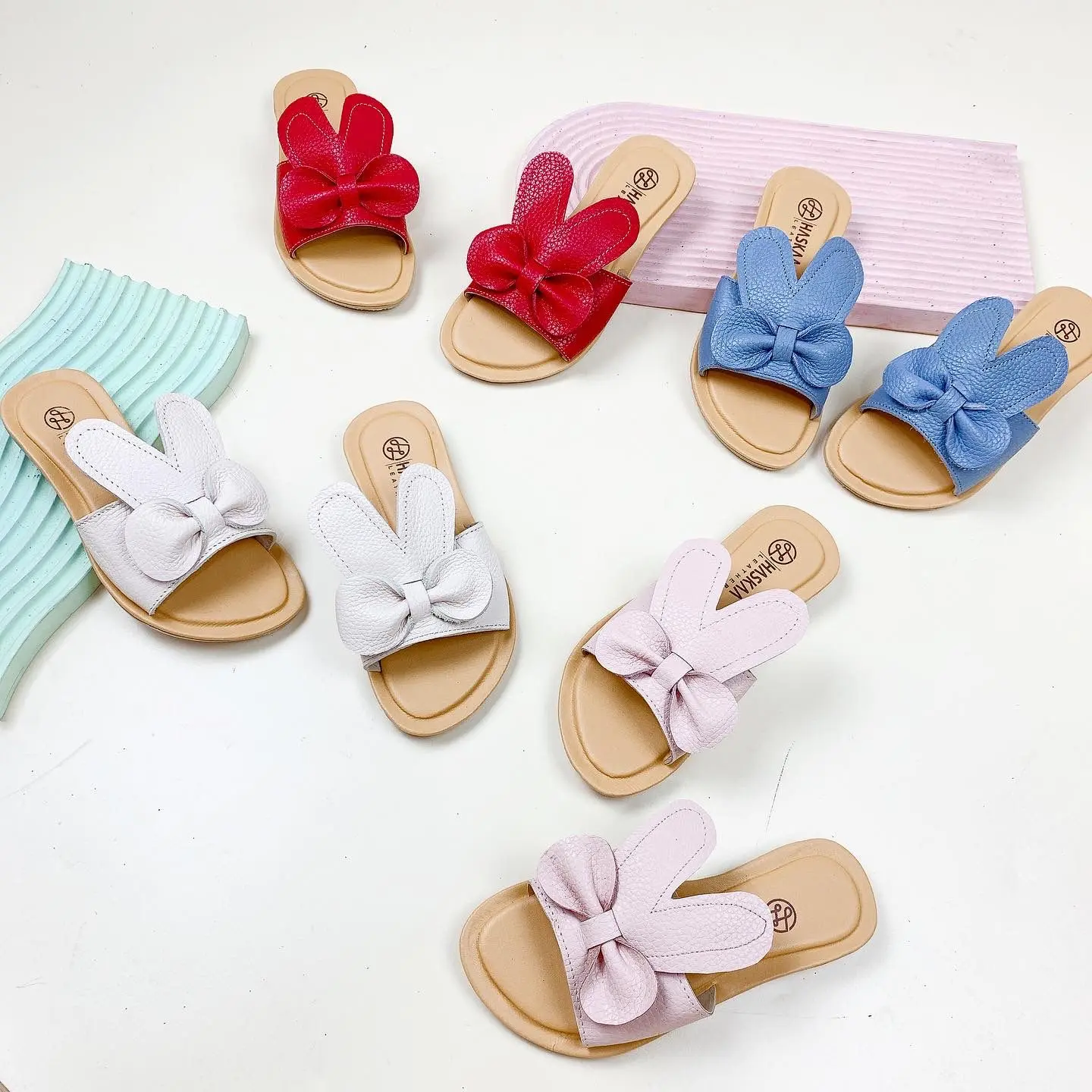 Sandal Selop Kulit Asli Garut Flat Anak Cewek Selop Lucu Bunny