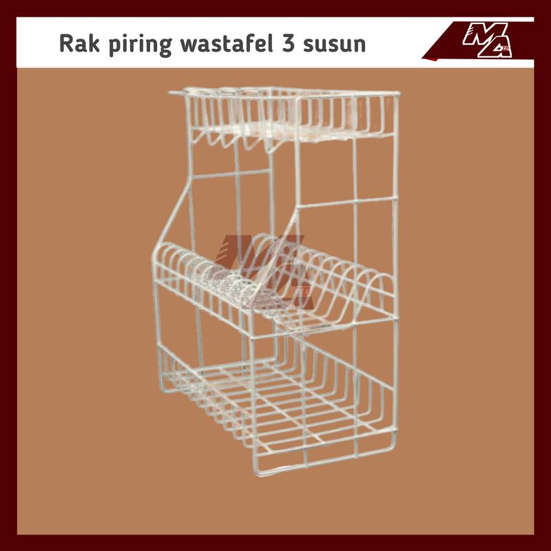 Rak piring dapur/anak kos/wastafel 3 susun aesthetic bahan besi coating premium quality anti karat 2