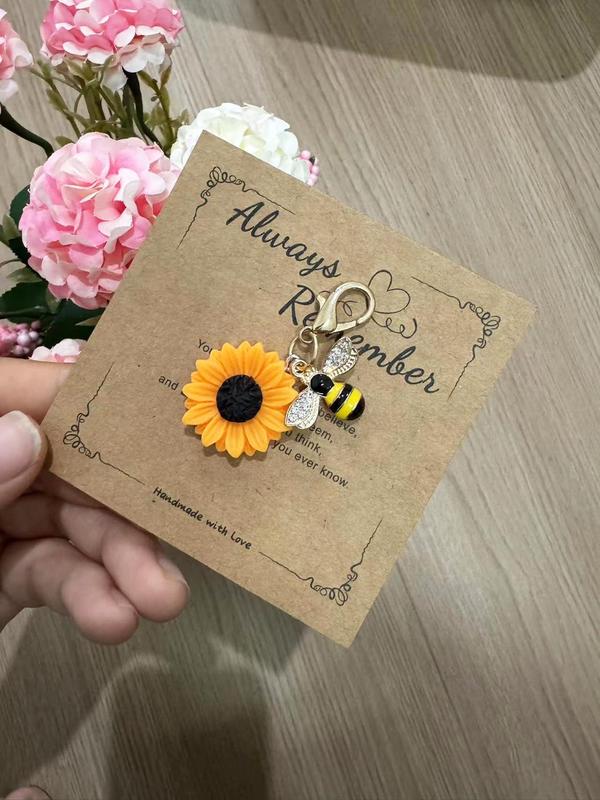 Cute Bee & Flower Design Keychain, Colorblock Keychain for Women & Men for Daily Clothing Decor, Trendy All-match & Exquisite Keychain for Birthday Gift 2