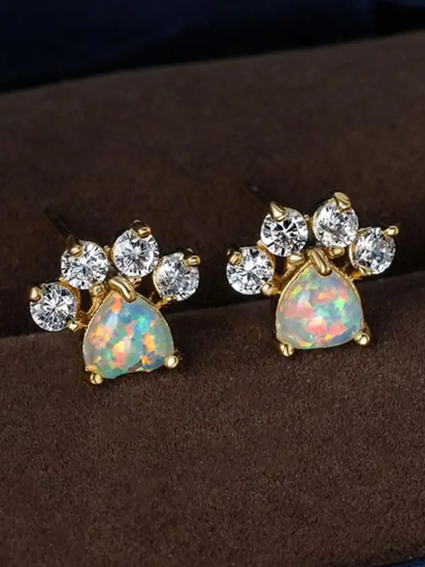 Women's Elegant Rhinestone Decor Stud Earrings, 1 Pair Exquisite Trendy Cat Paw Design Stud Earrings, Fashionable Luxury Jewelry for Women & Girls for Daily & Party Decor 6