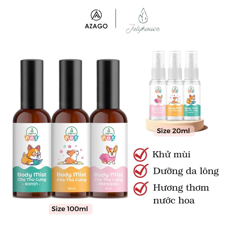 Bodymist xịt thơm khử mùi cho chó mèo JULYHOUSE 20ml dưỡng da lông thơm lâu hương nước hoa