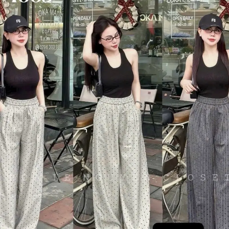 [ DEAL MỞ BÁN ] Quần Ống Suông Chất Gold In Hoạ Tiết Trái Tim Cạp Chun