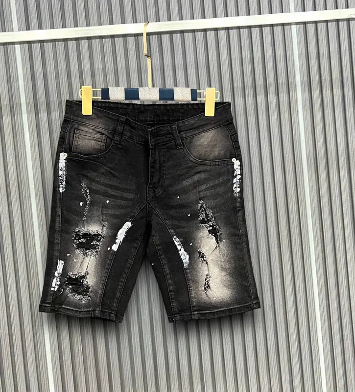 Quần short nam Đen loang xước nhẹ chất vải jean phối vảy sơn chuẩn form Menswear Pants Có Túi 2