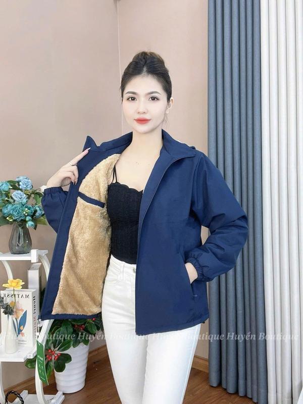   38-75kg Áo khoác gió nữ 2 lớp lót lông dày dặn,ấm áp,vải gió tráng bạc chống nước,cản gió,chống tia UV 