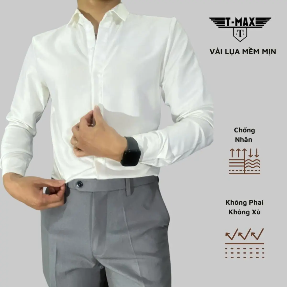 Áo sơ mi Nam nẹp giấu khuy vải lụa thái kiểu dáng hàn quốc Ôm gọn dáng slimfit Menswear Shirt Đen