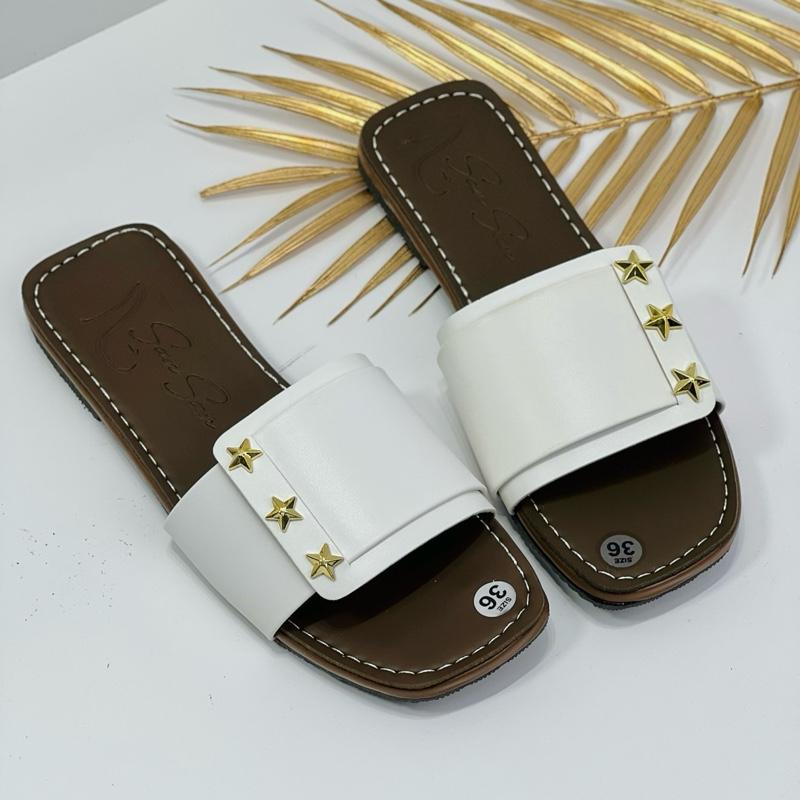 [2 ĐÔI 100 K] Dép Lê Quai Ngang NGÔI SAO, Dép Da Đế Kem, Mũi mở DéP Nữ Sandal Shoes