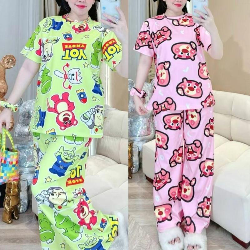 Đồ Bộ Nữ Bigsize Quần Ống Rộng Suông Hoạt Hình Dễ Thương  ESHOP Đồ bộ Đồ mặc nhà áo thun quần thun gân tăm lạnh có túi co giãn mặc đẹp dễ thương đi chơi ngủ  thoải mái DB168 Women