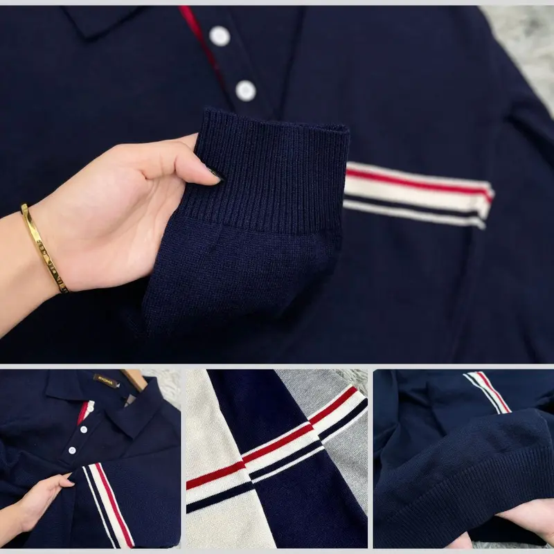 Áo polo dệt kim RYOMA, thiết kế kẻ tay, chất len lông cừu, mềm mịn, sang trọng, lịch sự NHA-10 1