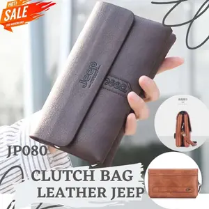 JP080 DOMPET JEEP CLUTCH BAG KULIT STYLIST LEATHER PRIA WANITA IMPORT - BLACK