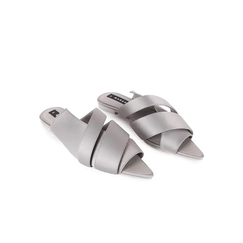 Open Toe Mules Satin Grey 1