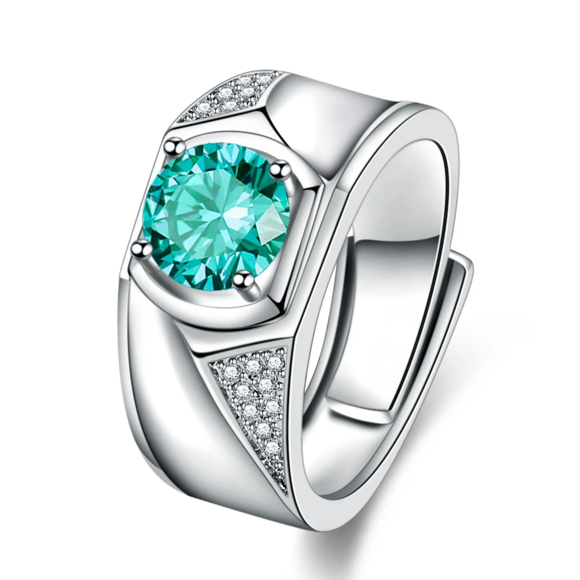 Blue Green Zirconium Moissanite Men's Ring Plated Pt950 Eight Heart Eight Diamond Gentleman Boss Ring
