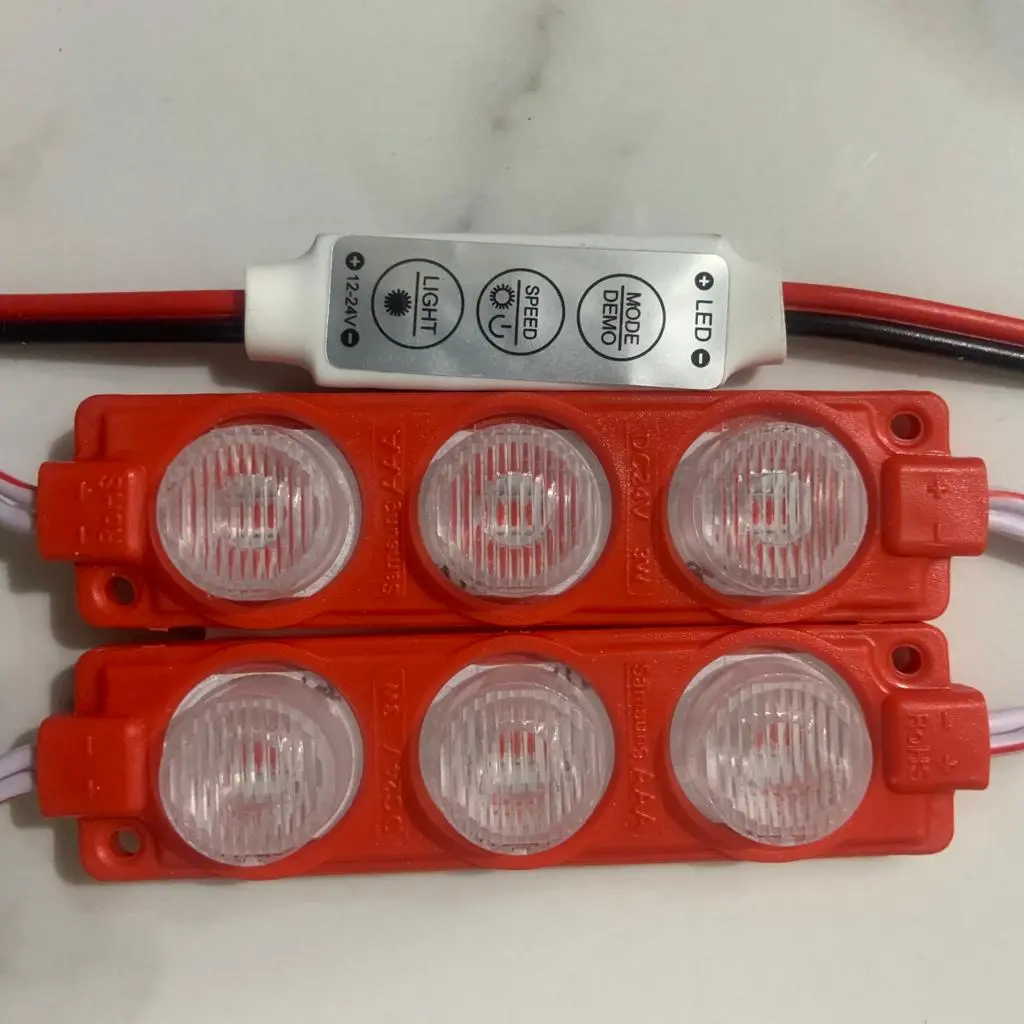 2 pcs Led modul 3 mata besar 12V 24V + led controller kontrol kedip