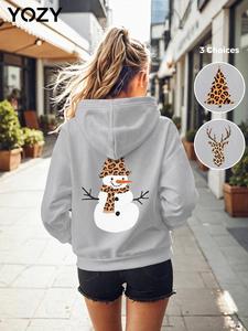 YOZY Women's Cartoon Print Drop Shoulder Hoodie, Fashion Casual Long Sleeve Kangaroo Pocket Hooded Sweatshirt for Daily Holiday Outdoor Wear, Women Clothing for Fall & Winter
