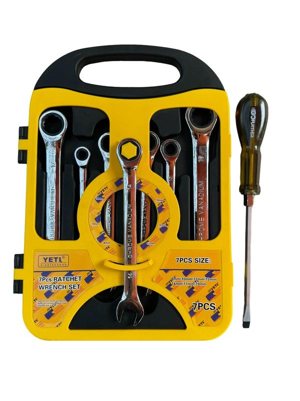 [Tặng Kèm 1 Tô Vít Đóng] Bộ cờ lê vòng miệng tự động 2 chiều 7 chi tiết cao cấp 8-19mmm - THẲNG