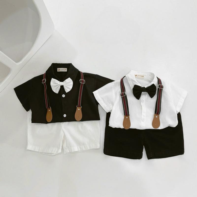 [BeerMi] Set sơ mi công tử 2 màu trắng đen Kèm dây yếm cho bé trai 9-24kg