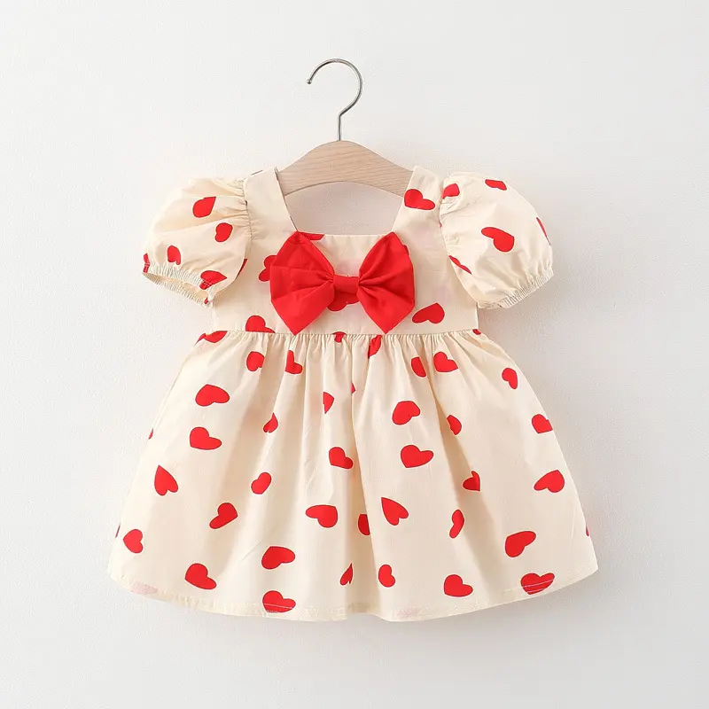 Váy Bé Gái, CozyBaby, Váy Mùa Hè, In Tình Yêu, Váy Công Chúa, Váy Tay Phồng Thích Hợp Cho Bé Gái, Váy Trẻ Em 0
