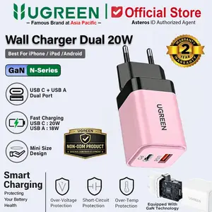 UGREEN Kepala Charger for iPhone 11 12 13 14 15 Series PD Type C Fast Charging 20w 30w