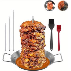 Stainless Steel Barbecue Grill Pan, Barbecue Grill Pan with 3 Removable Skewers & 2 Cleaning Brushes, Barbecue Food Utensils for Home Kitchen, Heat Resistant Bbq, Outdoor Barbecue, Barrel Charcoal Grill, Charcoal Bbq Grill Kitchenware, Portable Bbqs