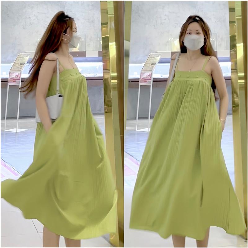 Váy đi biển dáng dài vải đũi gân 2 lớp, có tăng đơ và bo chun - v1 4
