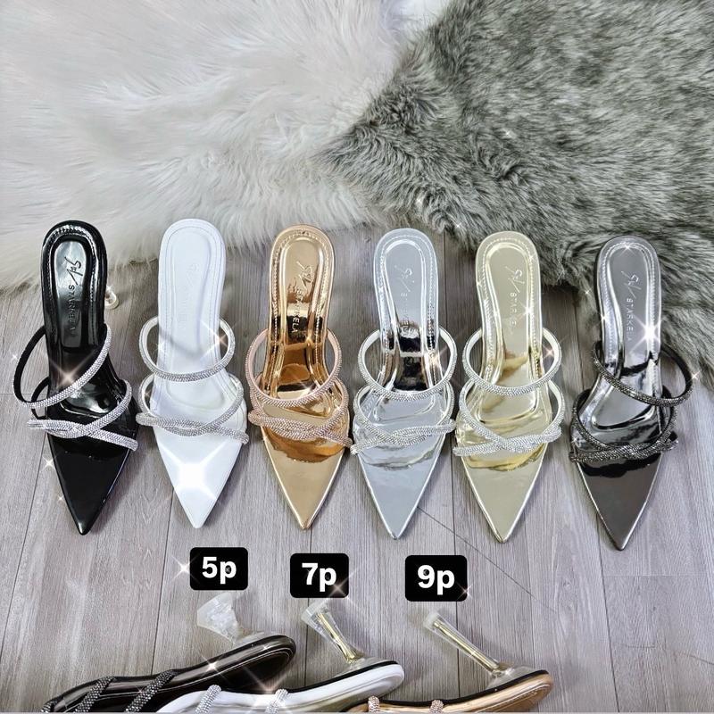 CÓ HỘP Dép Cao Gót Nữ 5-7-9cm Mũi Nhọn Quai Đá Xoắn Ngang Đính Đá Êm Chân Shoes giày cao giay got