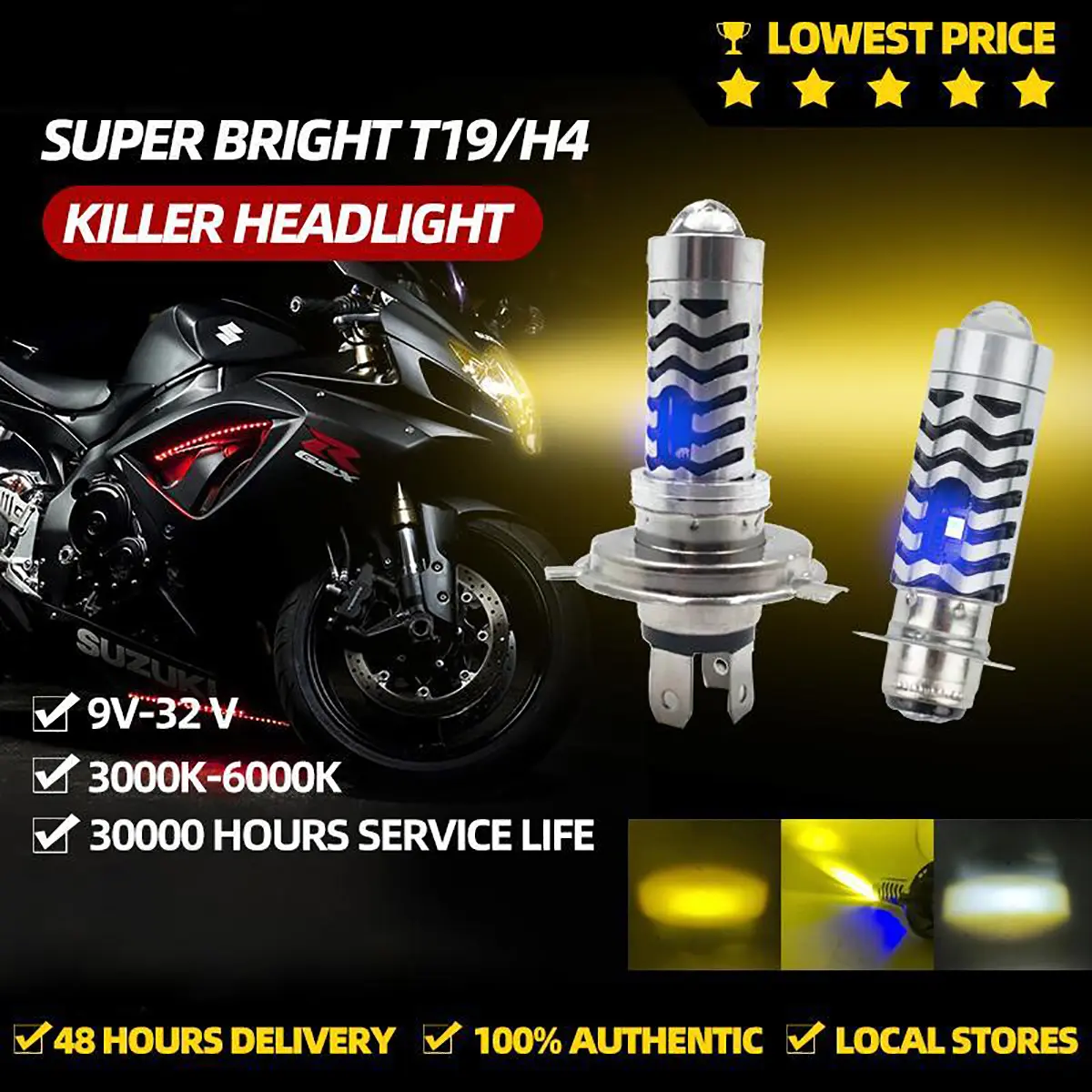 MDL Killer Headlight Bulb Led Lights for Motorcycle T19 P15D With Blue Parklight t19 killer