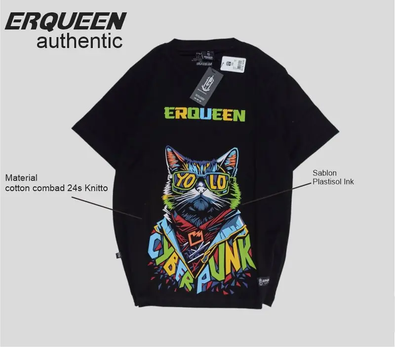 ERQUEEN Kaos Pria Wanita cyber punk cotton combad 24s Lembut Nyaman Sablon Tebal 2