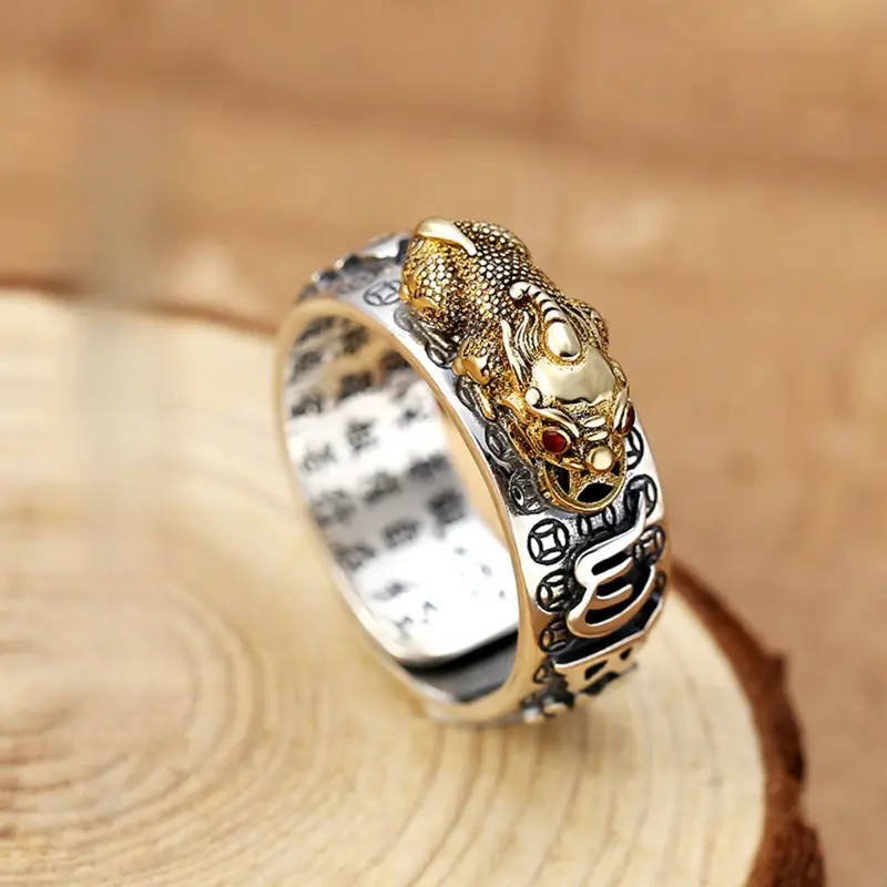 Nhẫn Ruby Tỳ Hưu, Bạc Cổ Điển Dành Cho Nam, Thiết Kế Xuyên Thấu Trái Tim, Được Chuyển Đồng Tiền Xu Đồng, Nhẫn Mở, Phong Cách Sinh Tồn, Độc Đoán, Nhẫn Nam 7