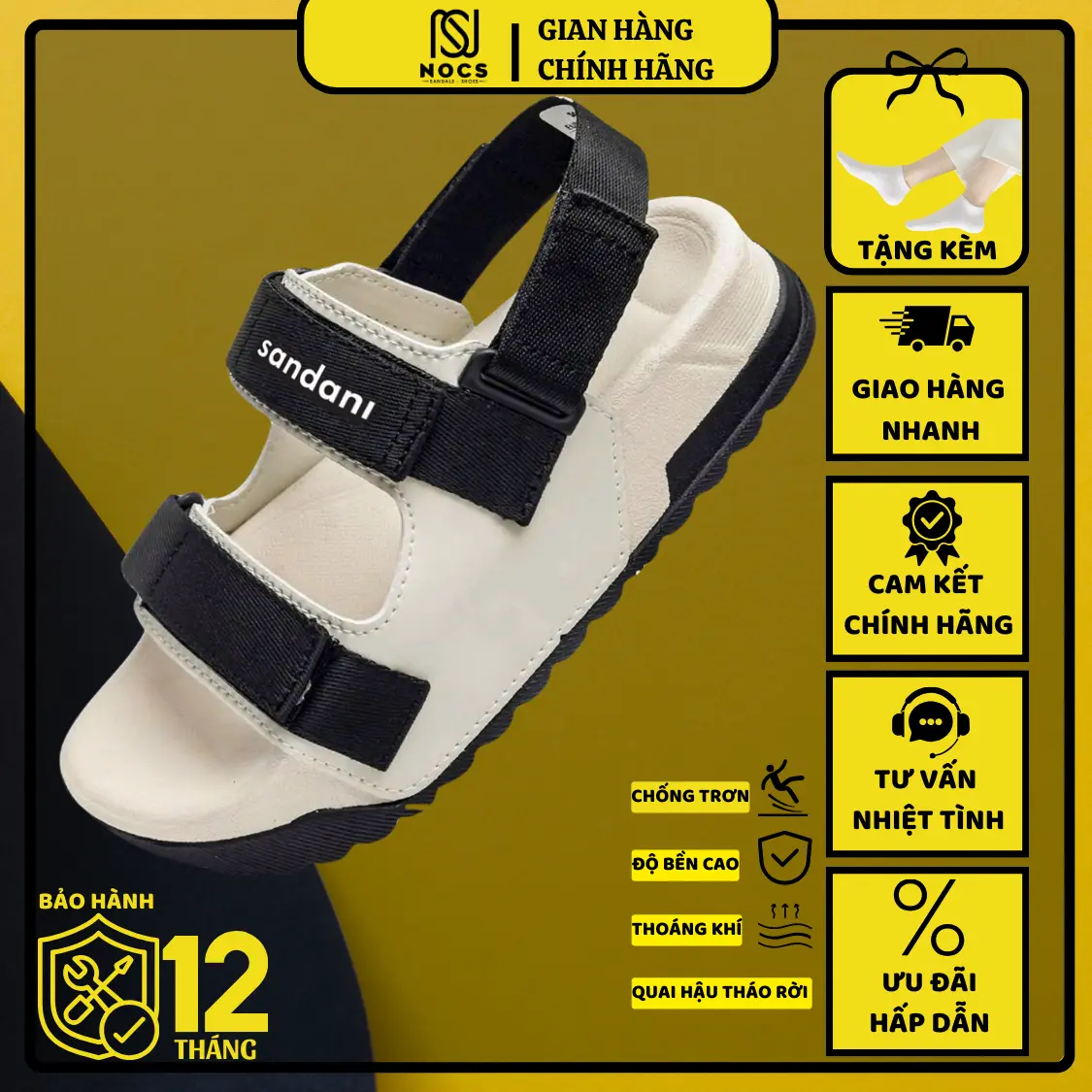 Giày Sandal Nữ S1 2 Quai Ngang Màu Be Phối Đen Siêu Nhẹ Siêu Bền Siêu Dễ Thương - Tặng kèm vớ DéP Shoes