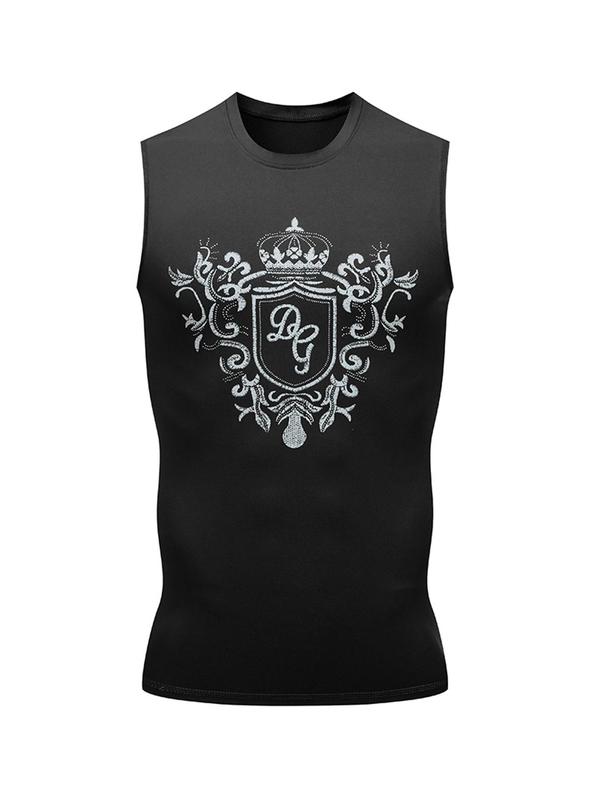 Men's Geometric Print Sports Vest, Breathable Quick Drying Compression Tank Top, Round Neck Sleeveless Top for Basketball Cycling Running 5