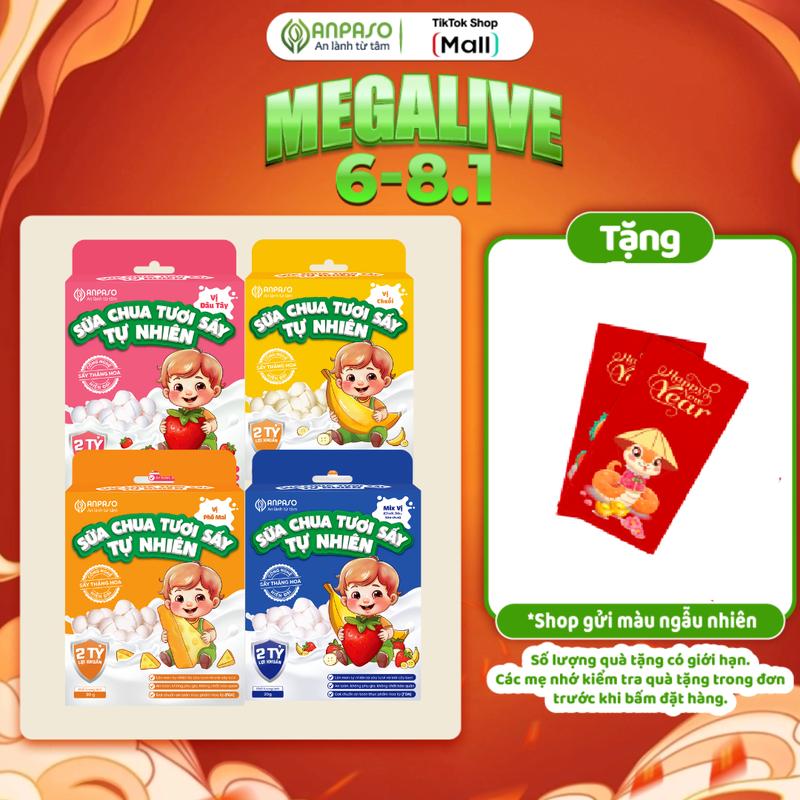 [KOC] Combo 4 Sữa Chua Sấy Thăng Hoa Ít Đường Anpaso: Dâu, Chuối, Phô Mai, Mix Vị 20g