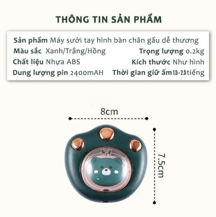 Máy Sưởi Mini Cầm Tay Hình Chân Gấu Máy Sưởi Tay Làm Ấm Nhanh Pin Sạc 2400mAH Nhỏ Gọn Bỏ Túi Siêu Tiện Lợi Sưởi Ấm Sưởi Ấm 1