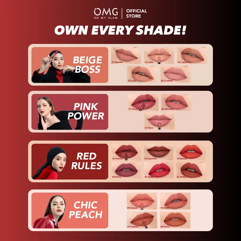 OMG OH MY GLAM Mattelast Lip Cream 25 Ruby 2.9 g  - Lip Cream Matte Dengan Warna Intense, Tahan Lama & Ringan 7