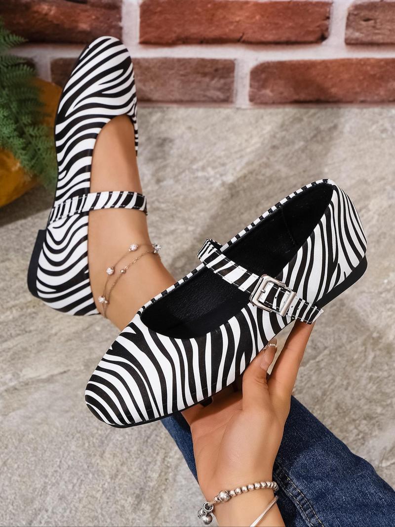 Product Introduction of Women's Fashionable Zebra Stripe Pattern Flats, Elegant Comfortable Flats for Daily Wear, Lightweight Breathable Shoes for All Seasons 6