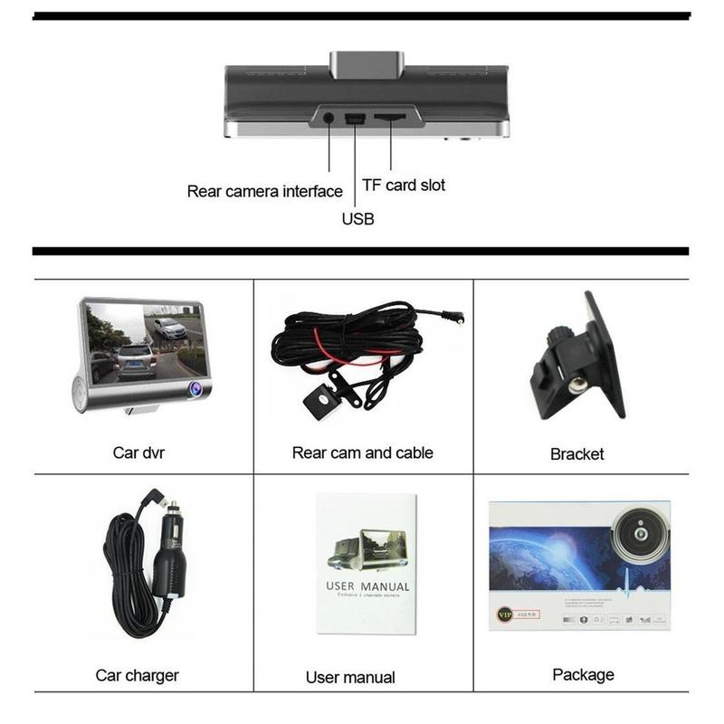 Product Introduction of COD FREE Shipping 3 Lens Full HD 1080P Video Car DVR Recorder / Front / Rear / Inside 8