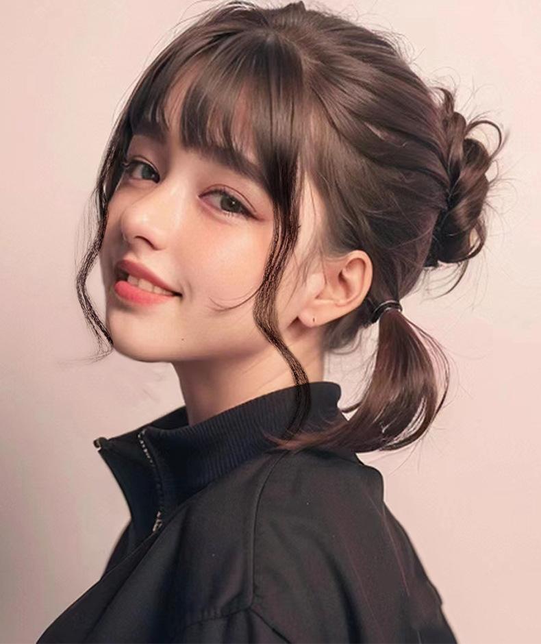 Product Introduction of Bangs Air Bangs Wig/Female Real Hair Wig Set/Natural Forehead Fake Bangs Head/Increase Hair Amount/Top Modified Face Shape Wig Set 10