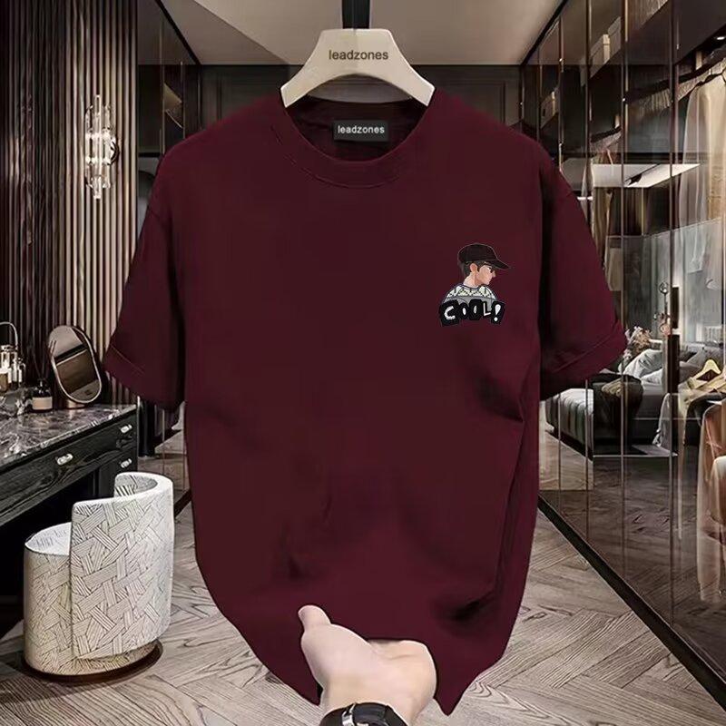 Product Introduction of Cotton 250gsm summer short sleeved T-shirt for men, casual, trendy, fashionable, printed T-shirt, round neck, sports, breathable 3